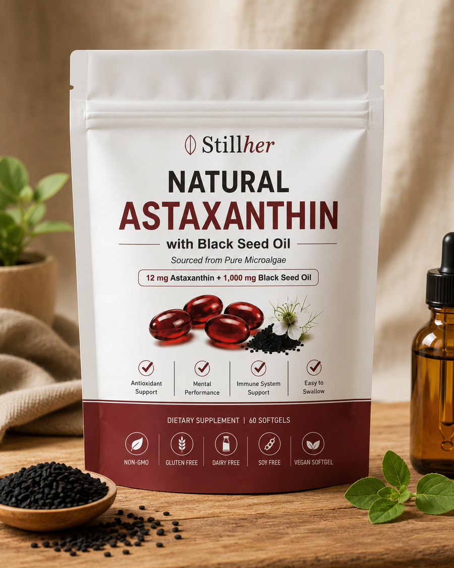 StillHer Astaxanthin 12mg + 1,000 mg Black Seed Oil Softgels