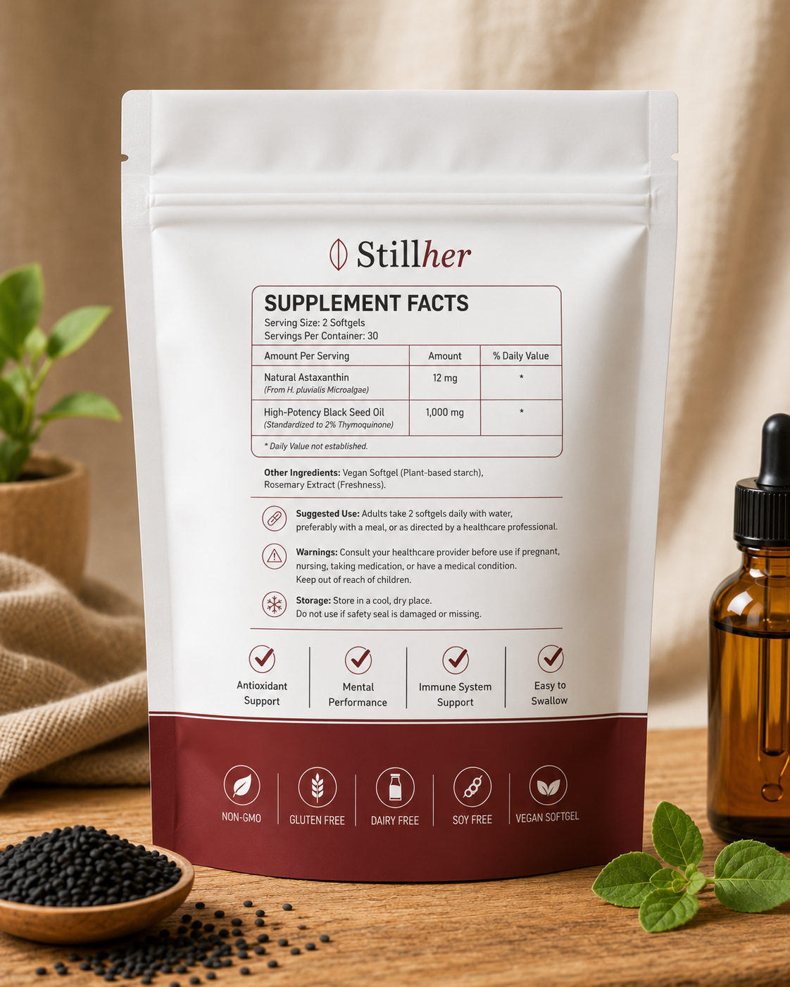 Natural Astaxanthin with Black Seed Oil – 60 Vegan Softgels
